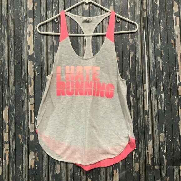 Victoria's Secret PINK I Hate Running Gray/Hot Pink Racerback Tank Size XS - Picture 1 of 6